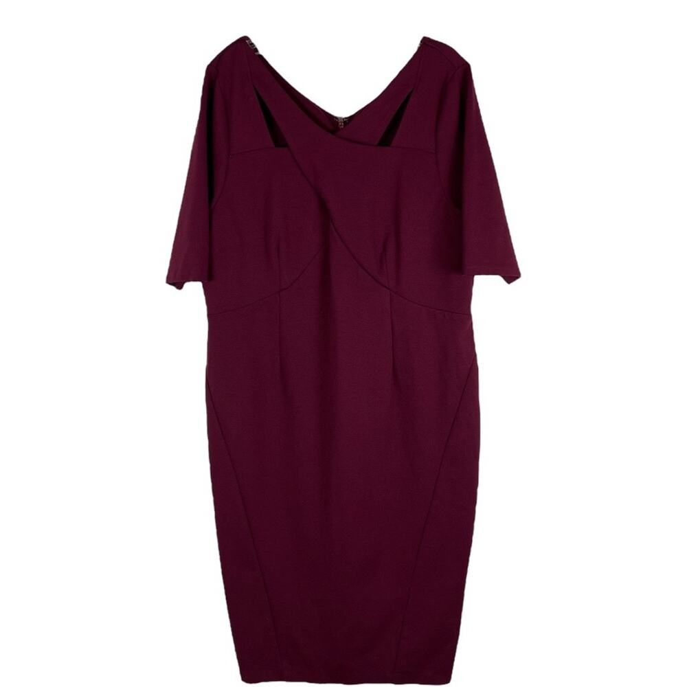 Lane Bryant burgundy red stretch midi cross strappy office evening dress 16
